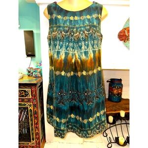 VINTAGE LE SHACK TRACY FEITH PRINT COTTON CORDUROY EMBELLISHED DRESS 6